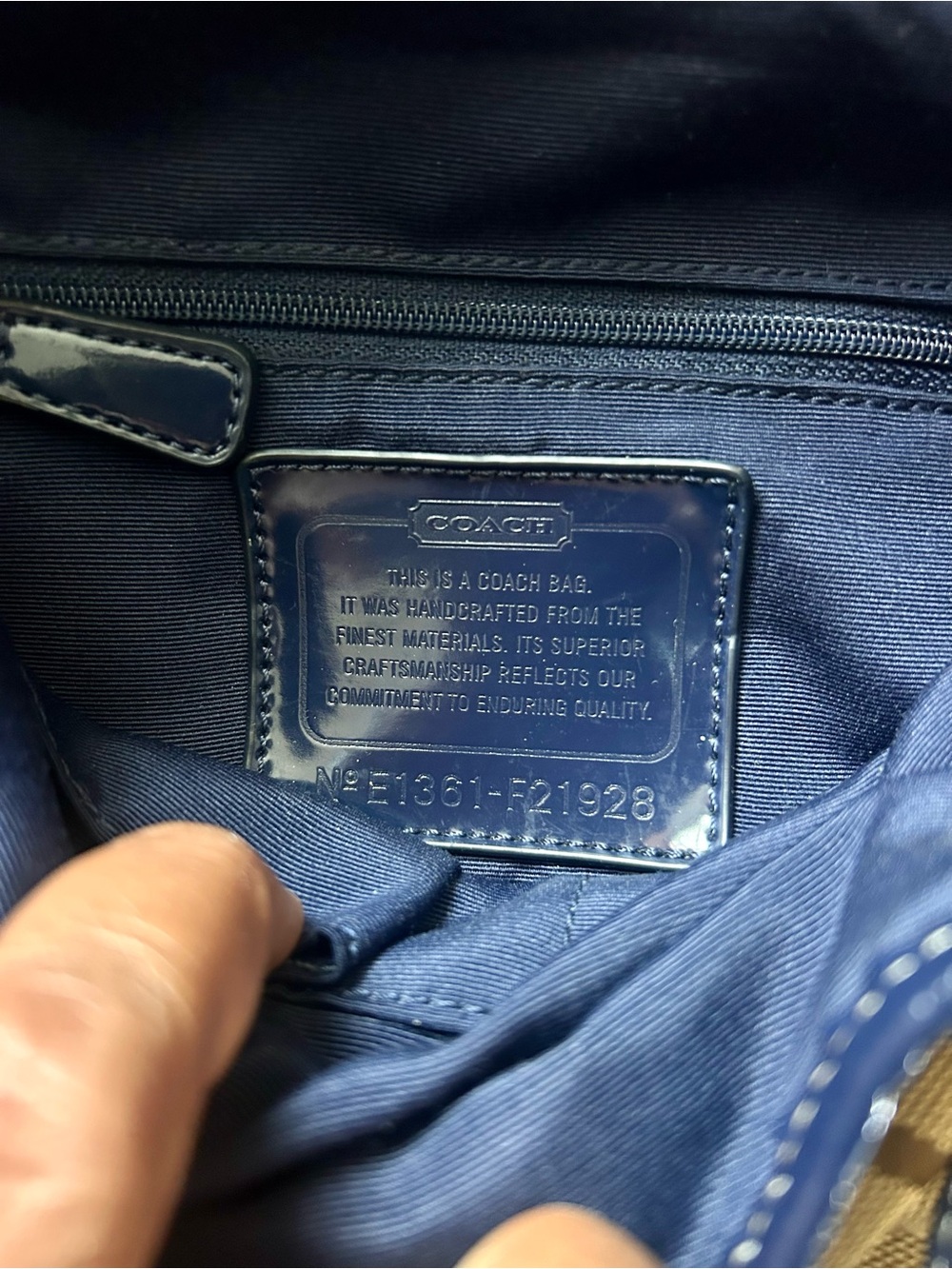 Coach Signature Backpack Gold Hardware Tan w Navy Trim Two Tags Charms Canvas - Picture 11 of 15